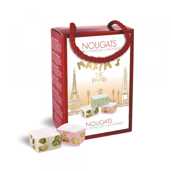 Cardbox of 12 nougats vanilla, pistachio & raspberry