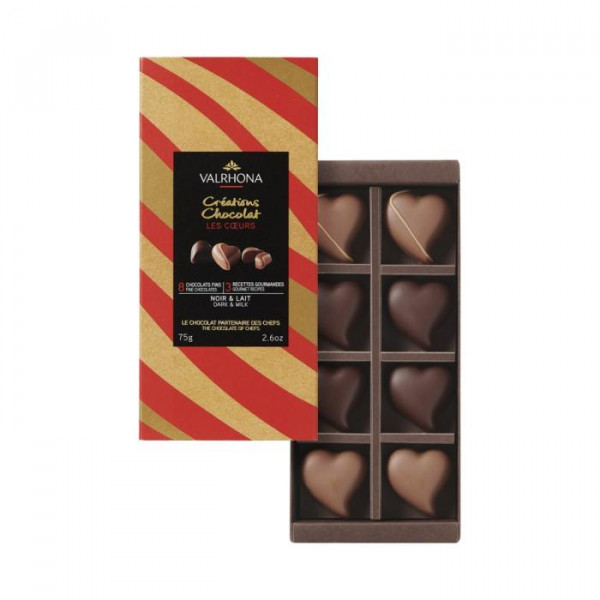 Coffret 8 hearts filled with black and milk